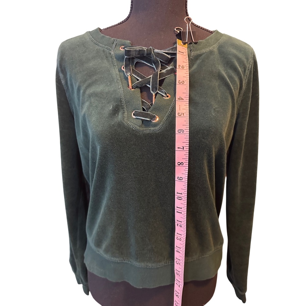 Betsey Johnson Velour Lace Up Sweatshirt Green Performance Womens M Christmas - Picture 9 of 13
